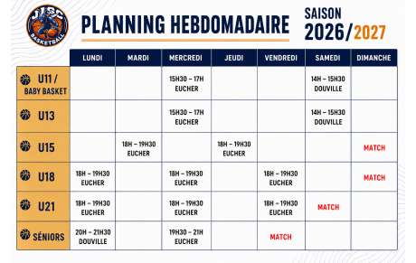 Planning Hebdomadaire saison 2026-2027